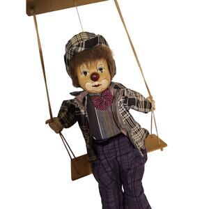 Super CREEPY Vintage Clown Doll on Swing Hanging Decor Hand-Painted Face